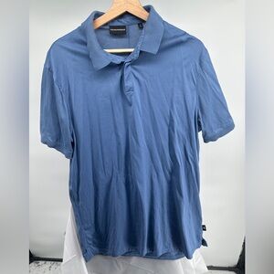 Emporio Armani Mens Polo Shirt Blue Short Sleeve Stretch Buttons Collared